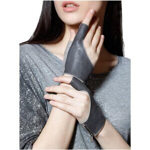 Women's Gray Fingerless Leather Driving Half Finger Gloves Halloween Design